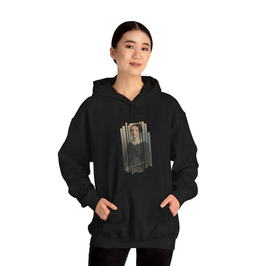 Gray Beige Frame Woman Portrait Hooded Sweatshirt